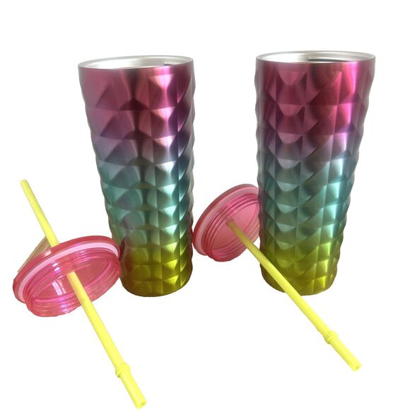 Starbucks Tumblers LOT OF 2 Gradient Studded Tri Color Stainless Steel 24 oz NEW - Picture 3 of 4